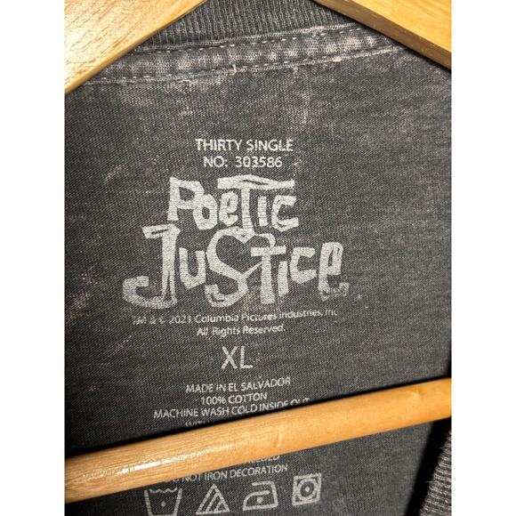 Poetic Justice Womens 100% Cotton Tupac T-Shirt‎ Acid Wash Charcoal Gray Size XL - Picture 3 of 3